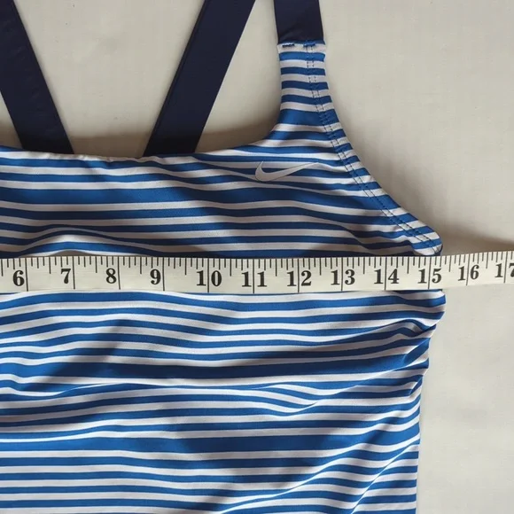 Nike Stripe V-Back Tankini Swimsuit Top MEDIUM Blue White Athletic - Picture 11 of 16
